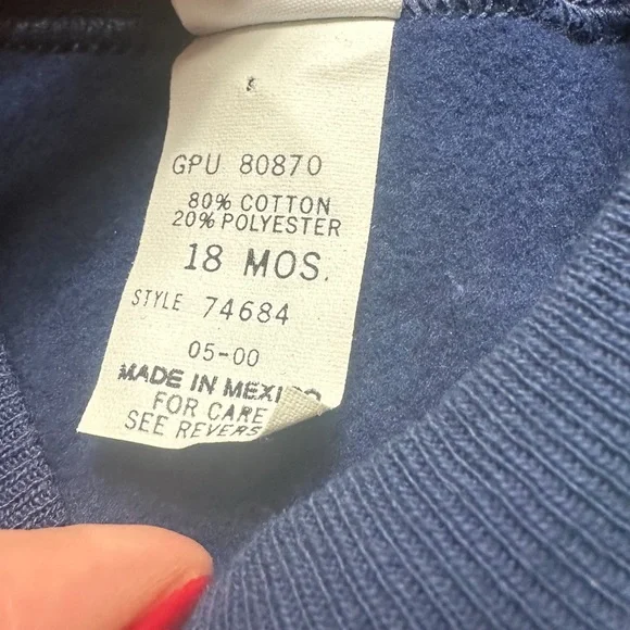 Vintage Baby TKE Basics Navy Blue Crewneck Sweatshirt Beaded Collar Size 18 Mon - Picture 7 of 10